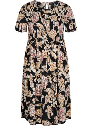 Viscose jurk met print en smokwerk, Paisley Flower, Packshot image number 0