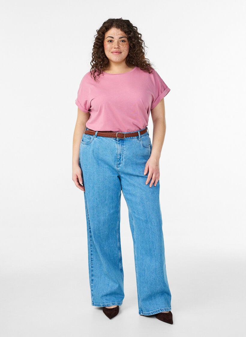 T-shirt met korte mouwen in een katoenmix, Roze, Model image number 1