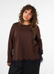 Jersey blouse met kanten rand, Bruin, Model image number 0