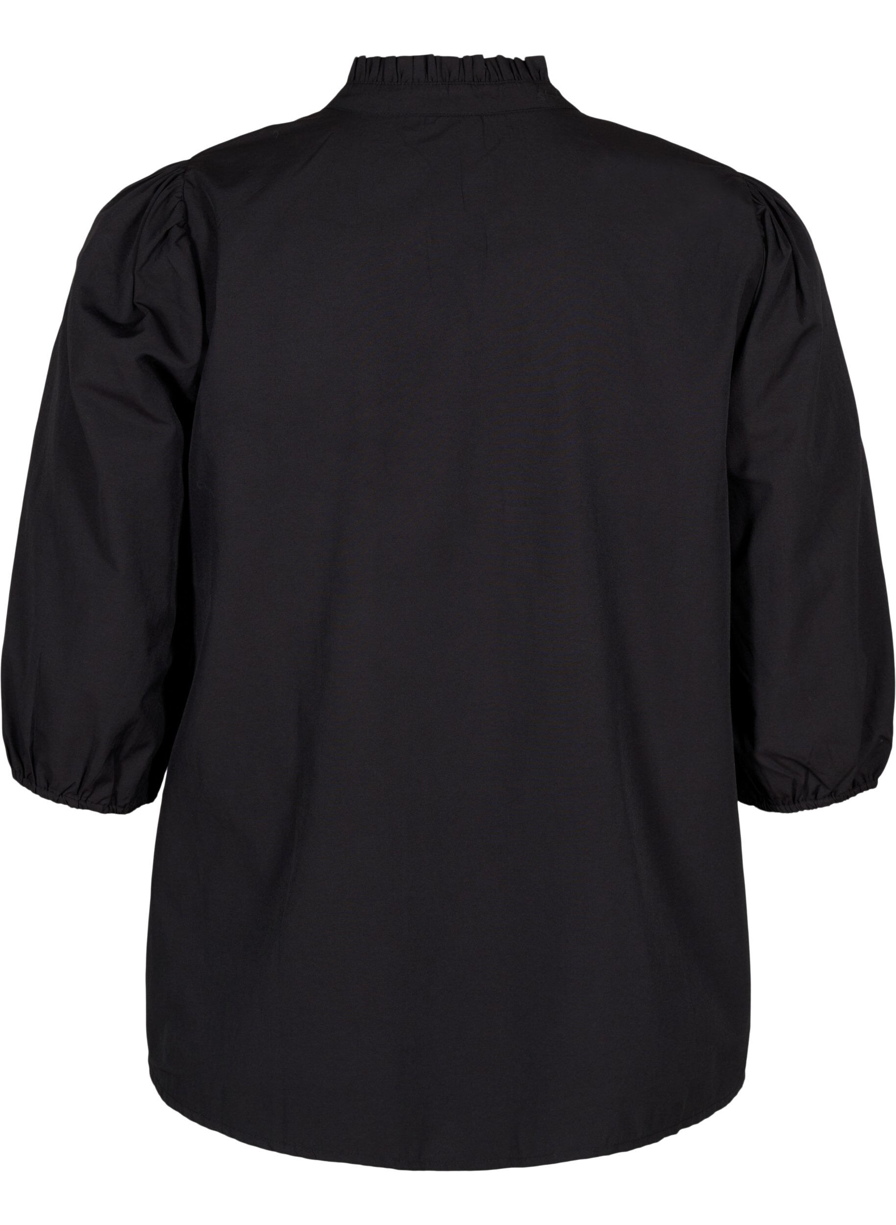 ZizziOverhemdblouse met geborduurde bloemen en 3/4 mouwen, Black W. Beige Emb. , Packshot image number 1