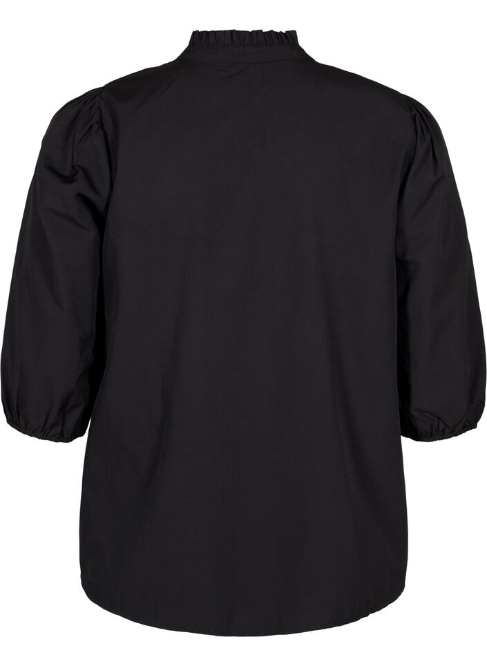 Chemisier à fleurs brodées et manches 3/4, Black W. Beige Emb. , Packshot image number 1