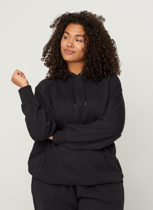 Katoenen sweatshirt met capuchon en zakken, Black, Model image number 0