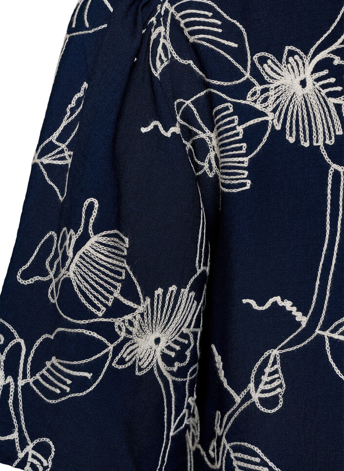 Korte A-lijn jurk met geborduurd patroon, Blauw, Packshot image number 3