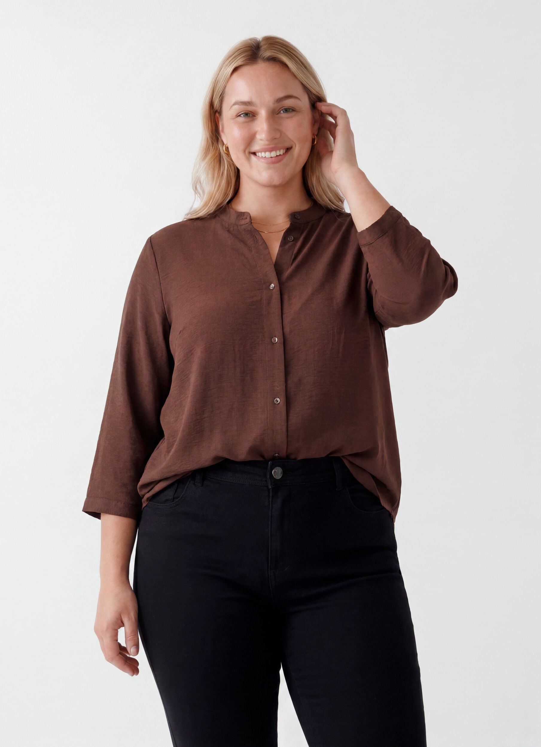 Tunique avec manches 3/4, Marron, Model