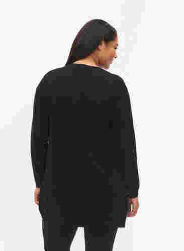 Long cardigan tricoté dans un mélange de viscose, Black, Model image number 1