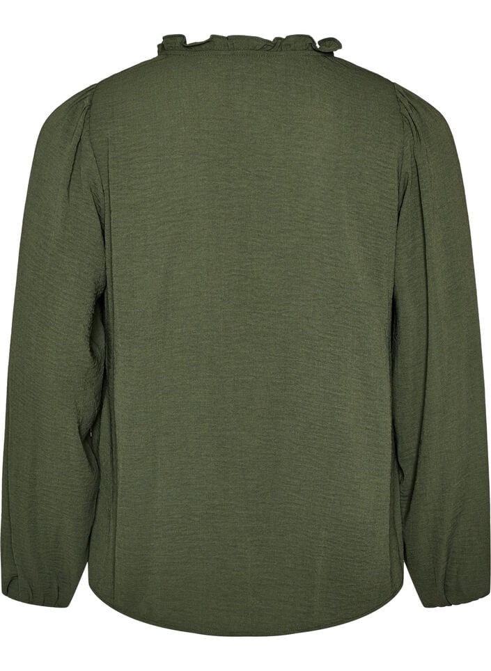 Blouse avec col en V et bande en crochet, Vert, Packshot image number 1