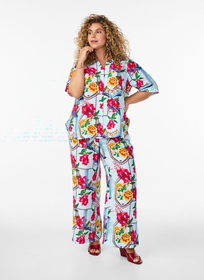 Straight-fit broek met een kleurrijke print, Blauw, Model image number 0