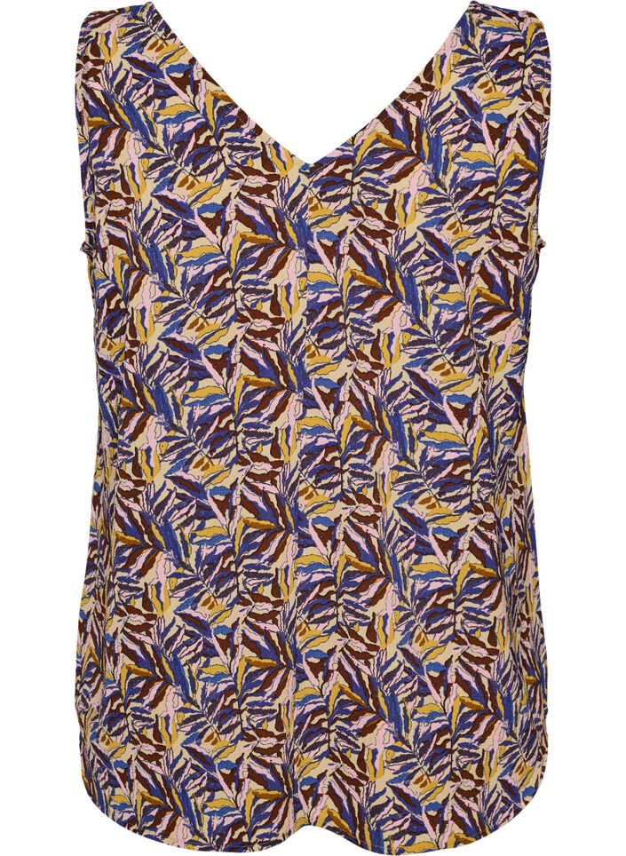 Haut imprim&eacute; avec col en V, Bleu, Packshot image number 1