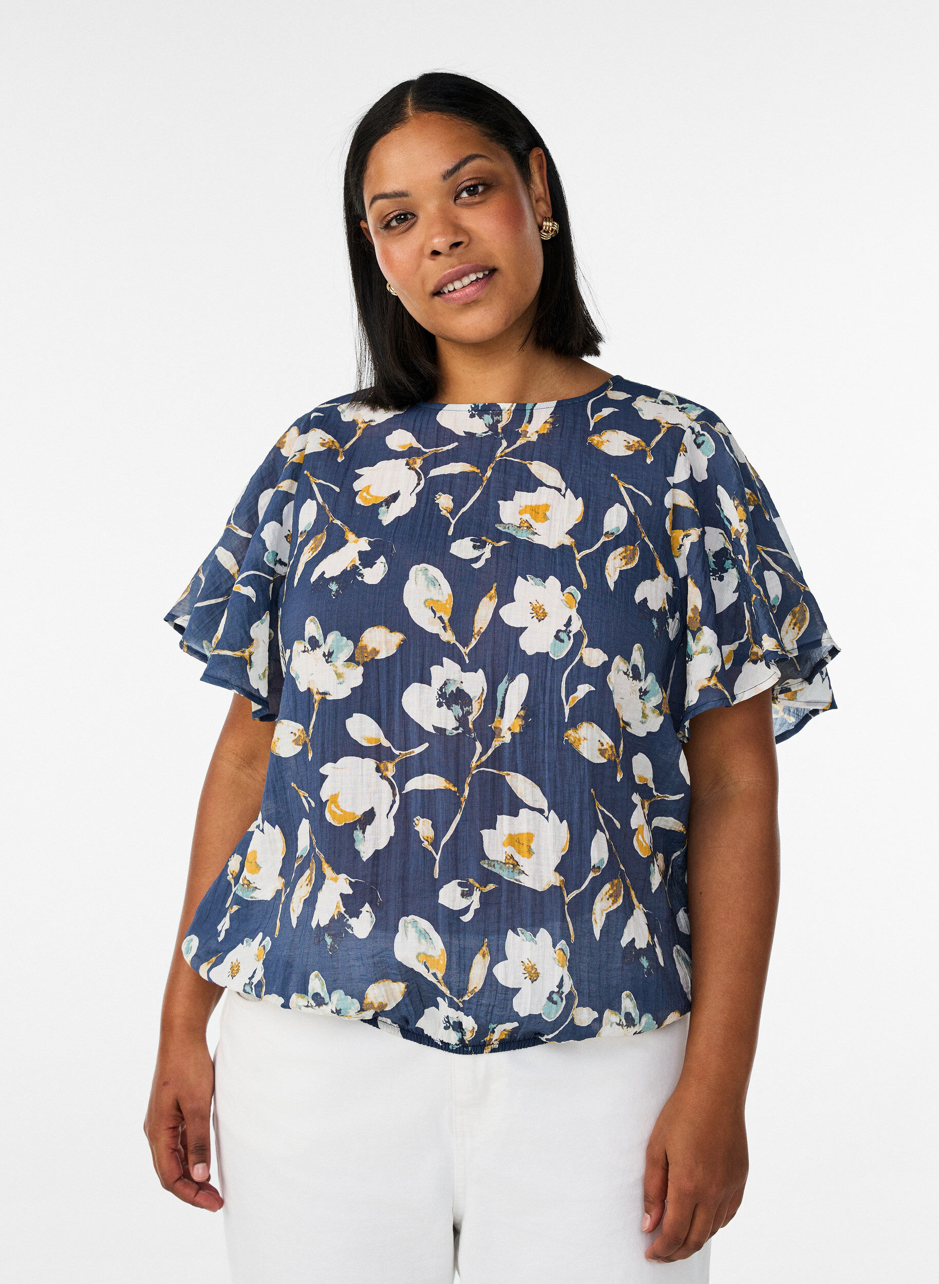 ZizziBlouse coupe ballon avec manches papillon, Bleu, Model image number 0