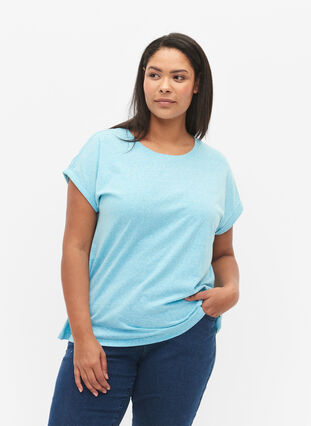 T-shirt mélangé à manches courtes, Blue Atoll Mél, Model image number 0