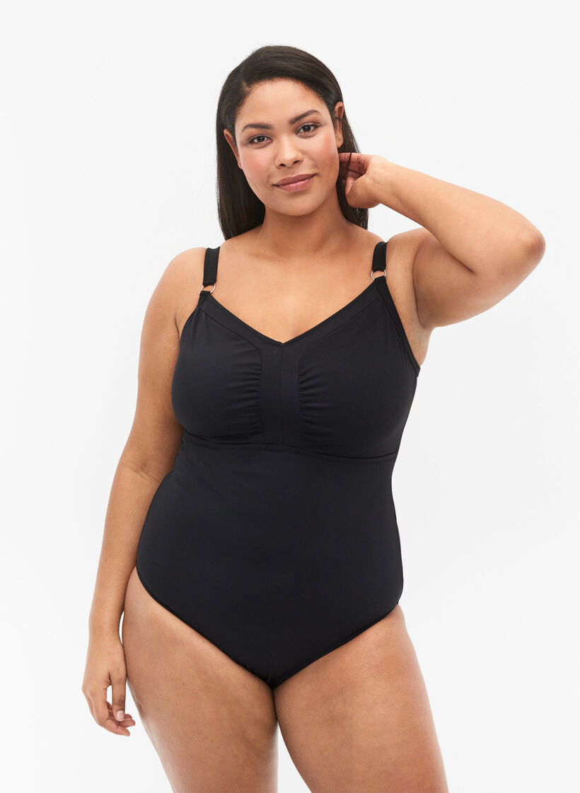 Maillot de bain avec draperies, Black, Model image number 0