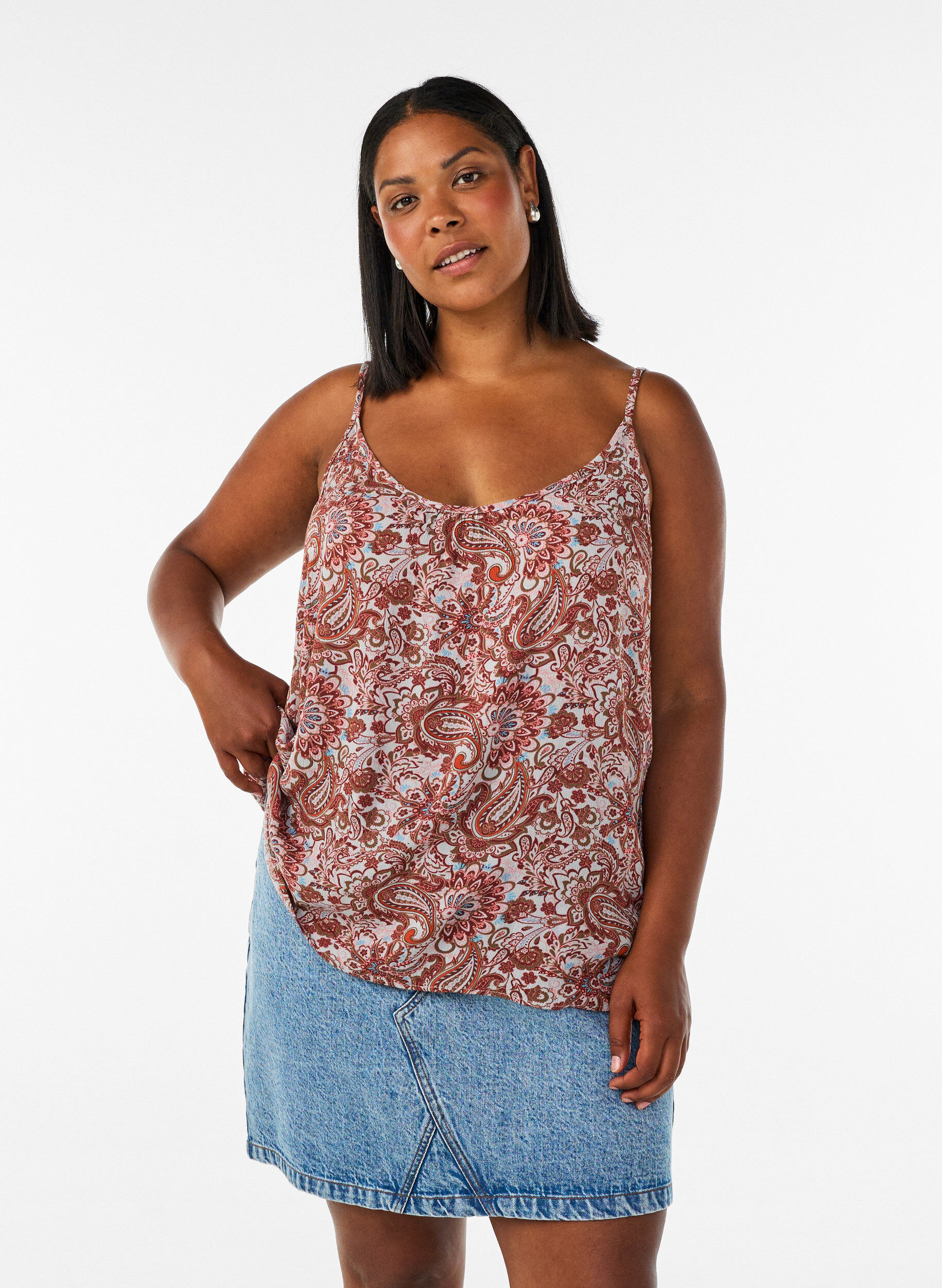 Top &agrave; bretelles en viscose, Rose, Model