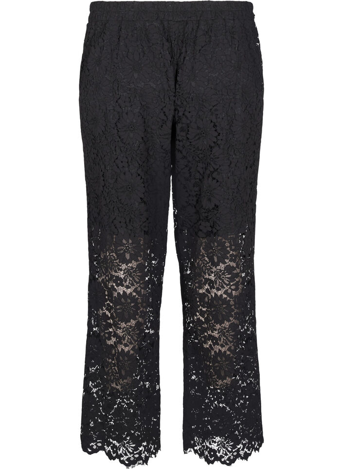 Pantalon taille haute en dentelle et avec des poches, Noir, Packshot image number 1
