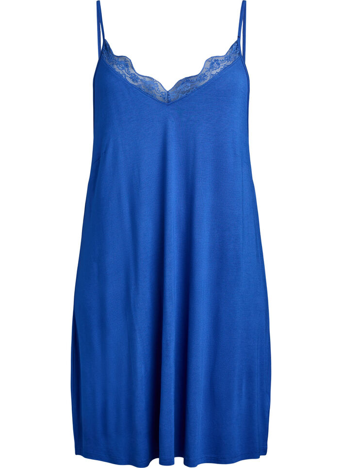Chemise de nuit avec bord dentelle en viscose, Bleu, Packshot image number 0