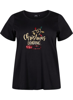 Kerst t-shirt in katoen, Black Loading, Packshot image number 0