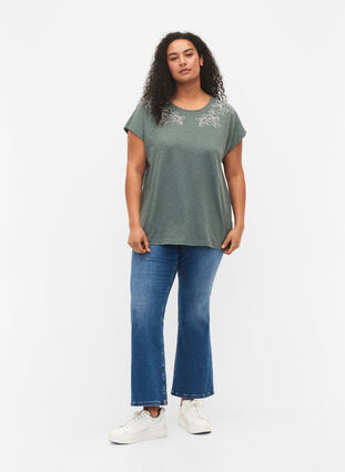 T-shirt en coton avec imprimé feuilles, Balsam Green Leaf, Model image number 2