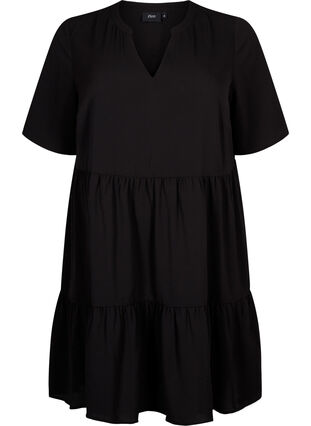 Robe à manches courtes coupe trapèze avec découpes, Black, Packshot image number 0