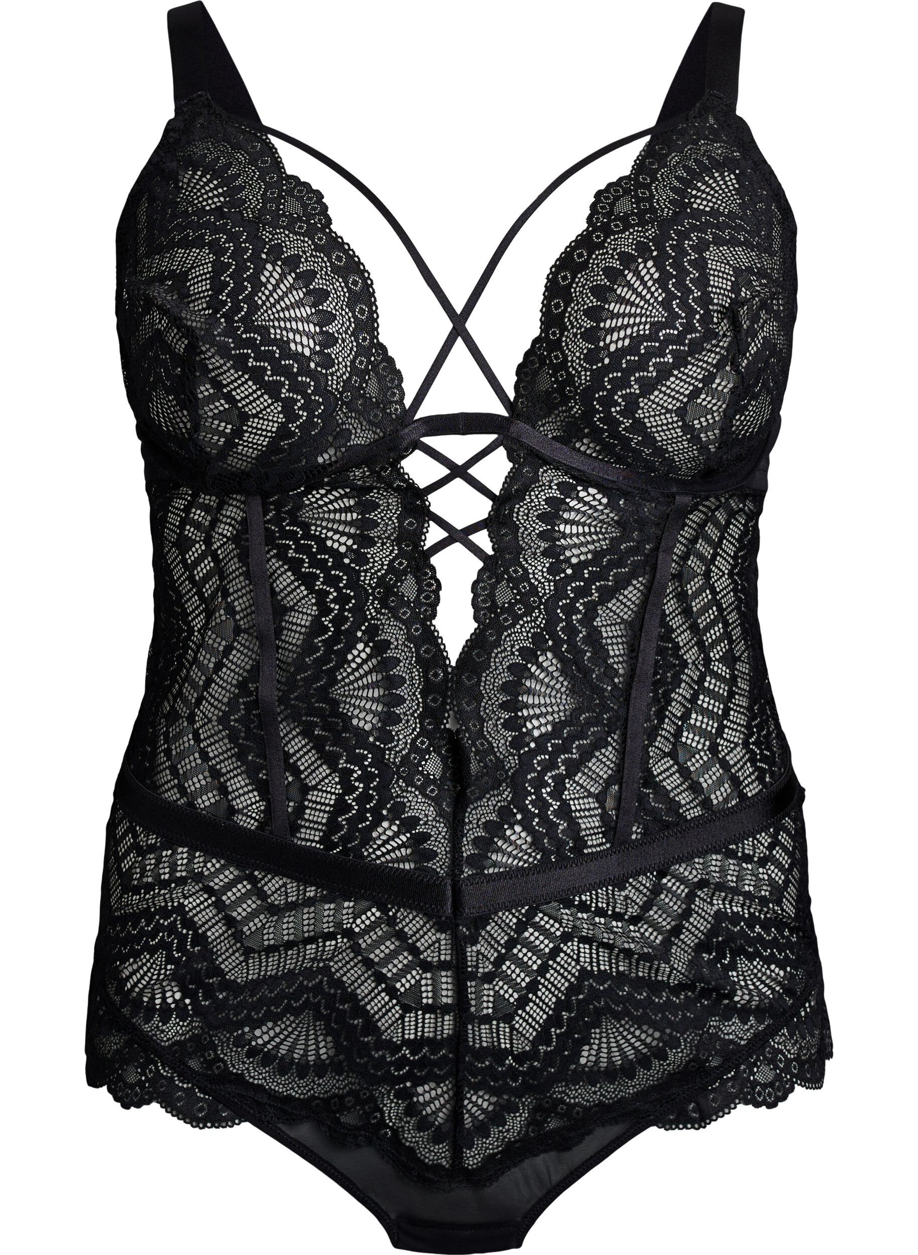 Body en dentelle avec d&eacute;tails lac&eacute;s