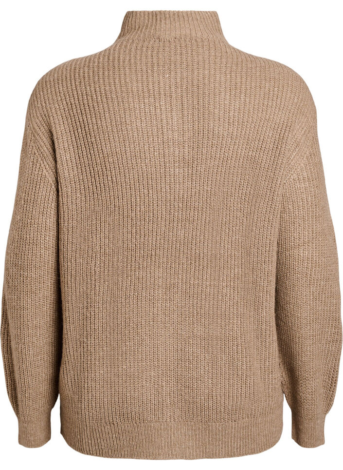 Pull en tricot avec col haut et fermeture &eacute;clair, Marron, Packshot image number 1