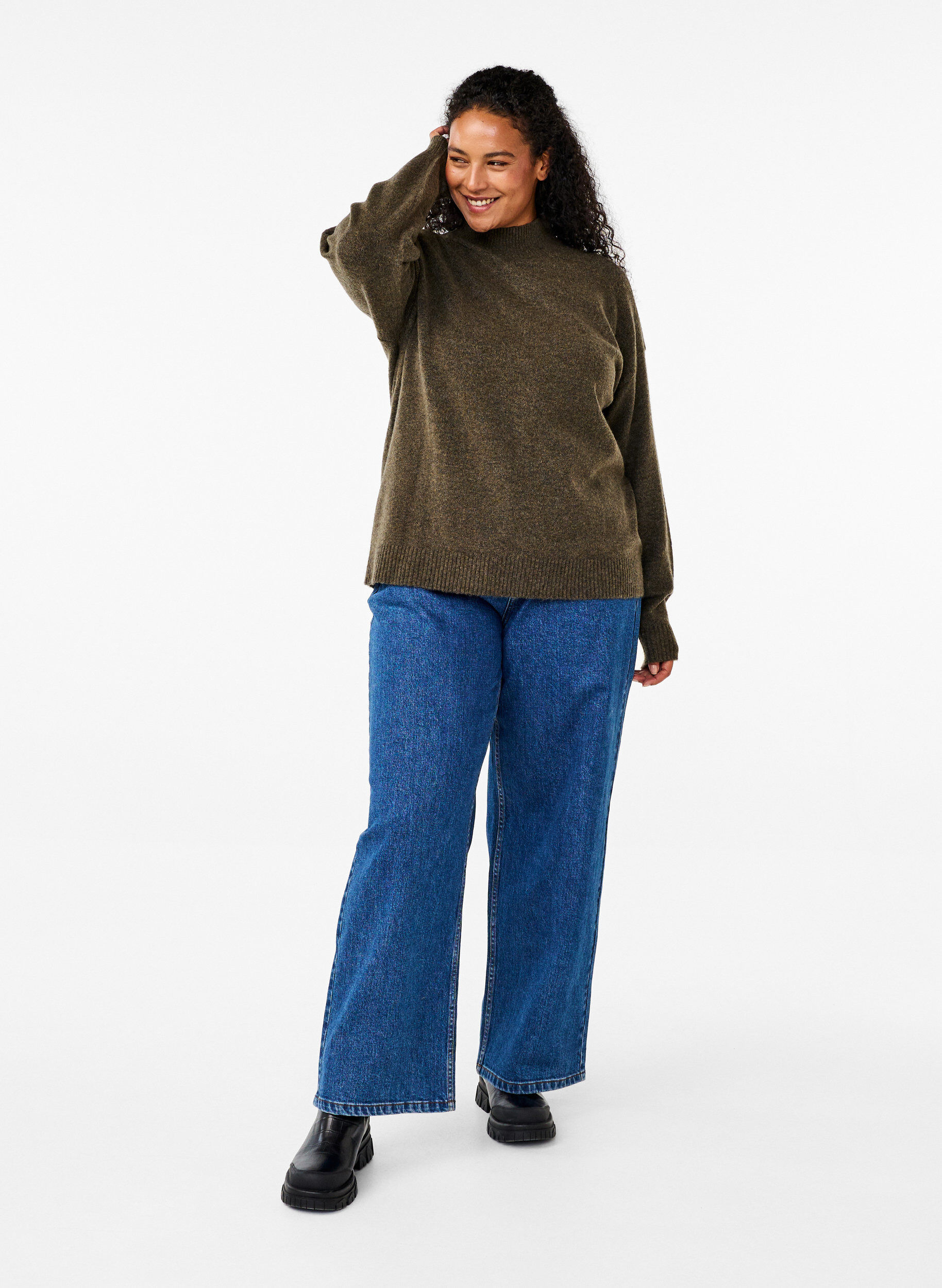 ZizziGebreide wollen blouse met hoge hals, Sea Turtle Mel., Model image number 2