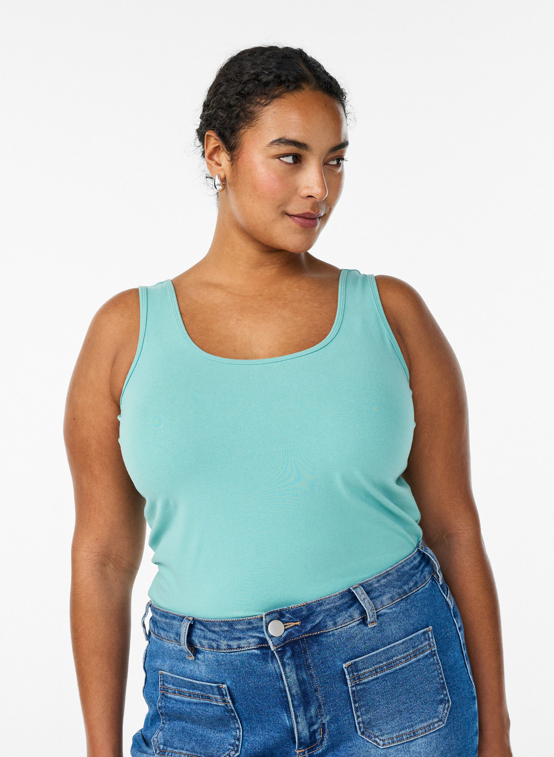 Haut basic uni en coton, Vert, Model