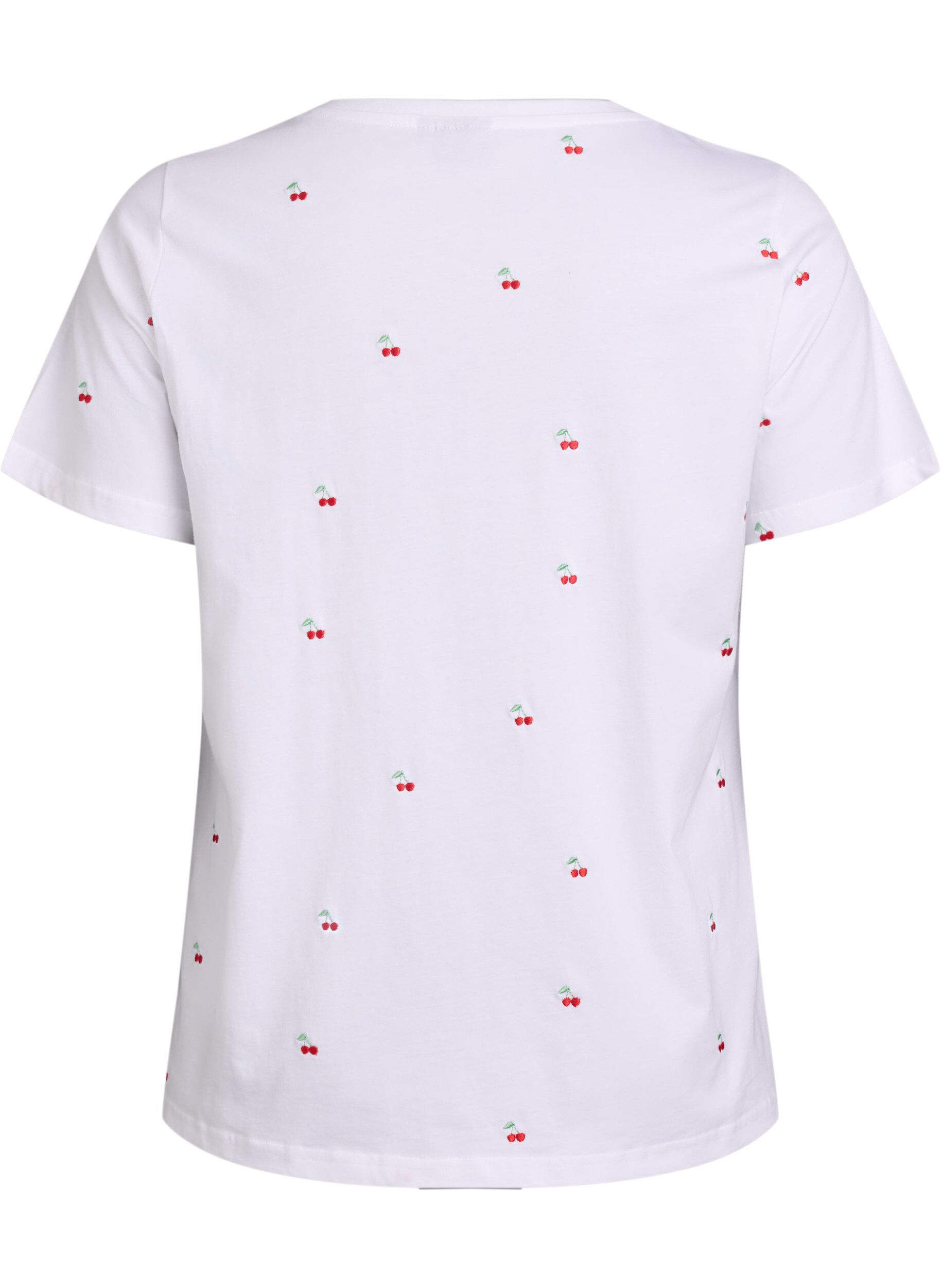 ZizziT-shirt en coton biologique avec motifs brod&eacute;s, Blanc, Packshot image number 1