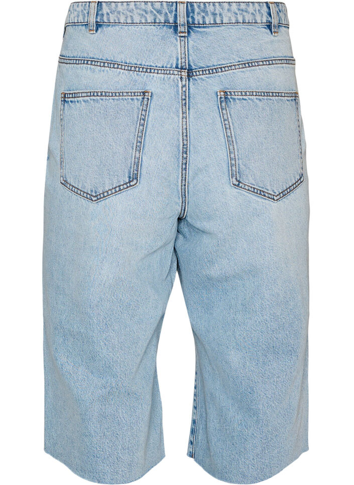 Gecropte jeans met een versleten look en rafelige randen, Blauw, Packshot