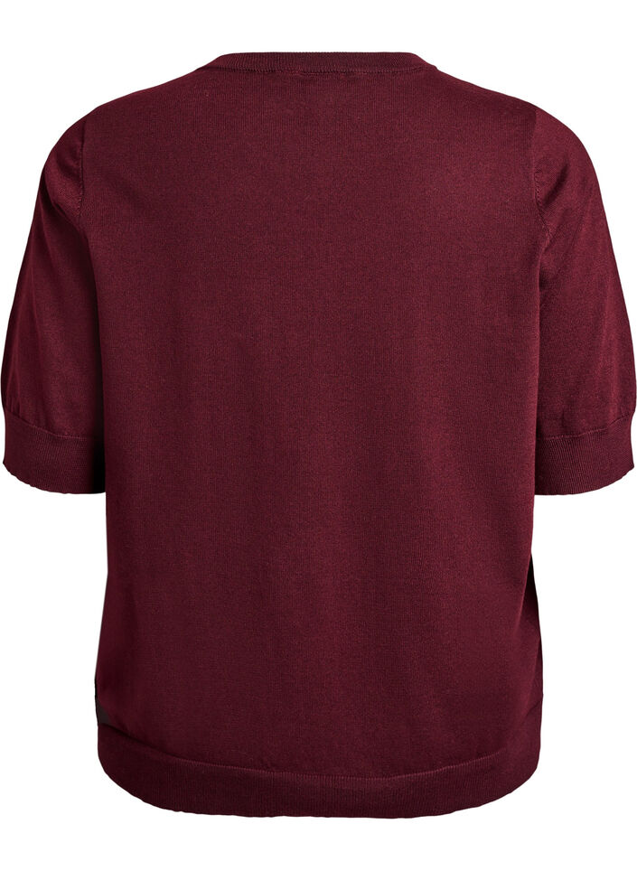 Fijngebreide blouse met korte mouwen, Rood, Packshot image number 1