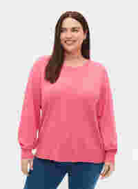 Pull en tricot de couleur unie avec nervures, Hot Pink Mel., Model