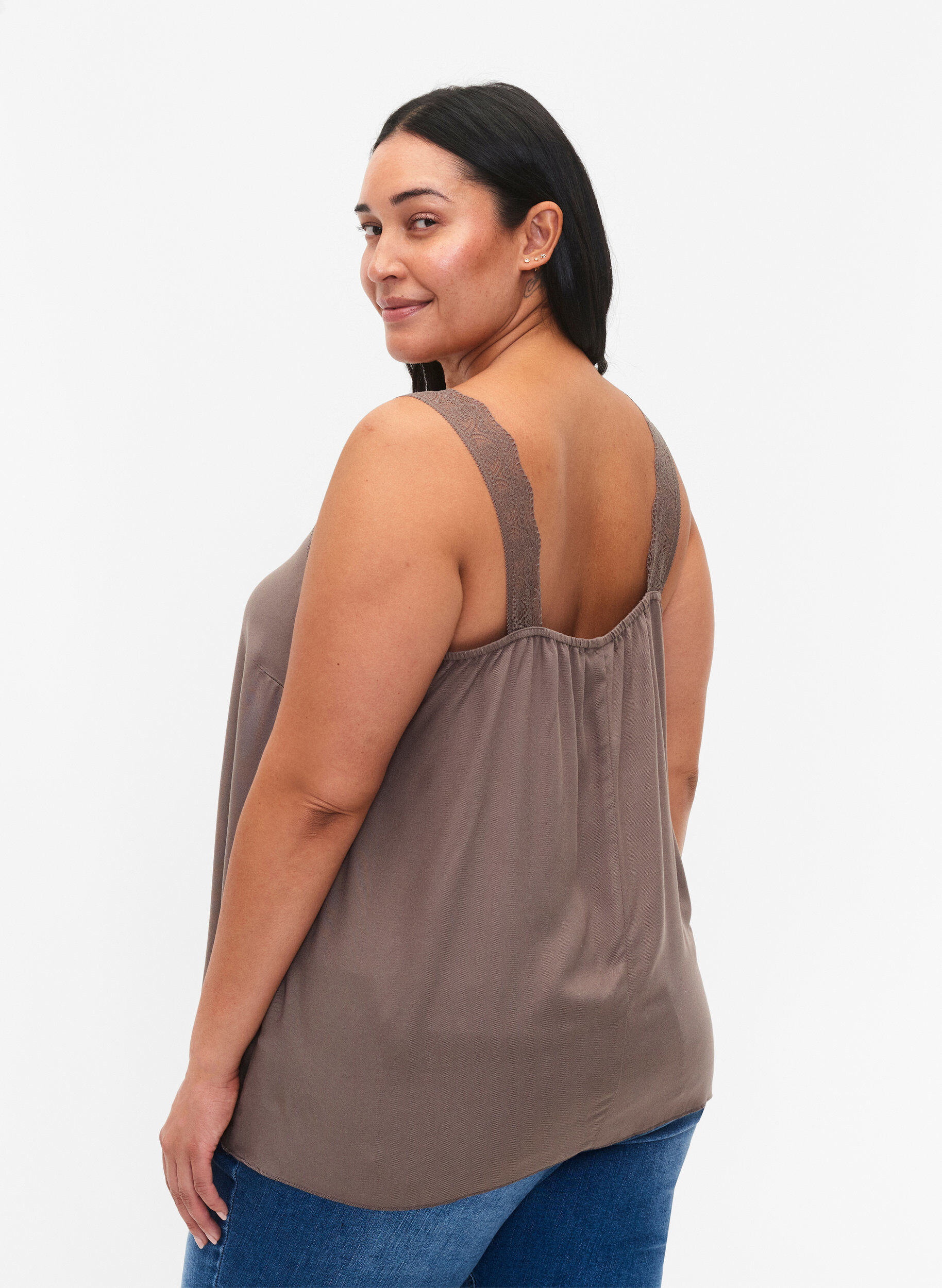 Zizzi Top avec dentelle en viscose, Falcon, Model image number 1