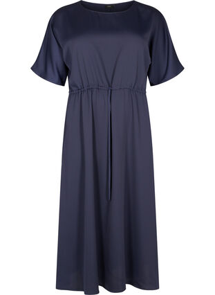 Robe midi à manches courtes et taille ajustable, Evening Blue, Packshot image number 0