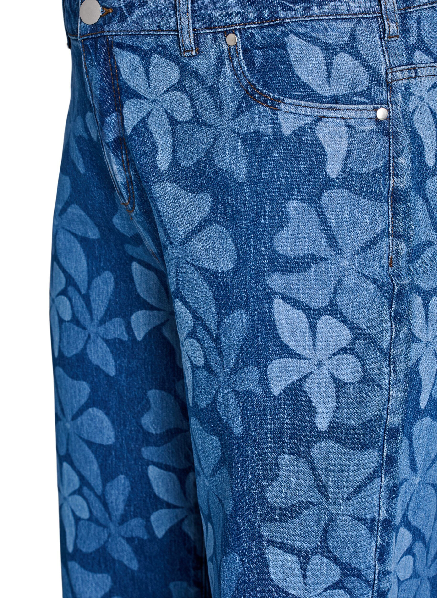 ZizziMyra jeans in bloemen denim met een Wide fit, Blauw, Packshot image number 2
