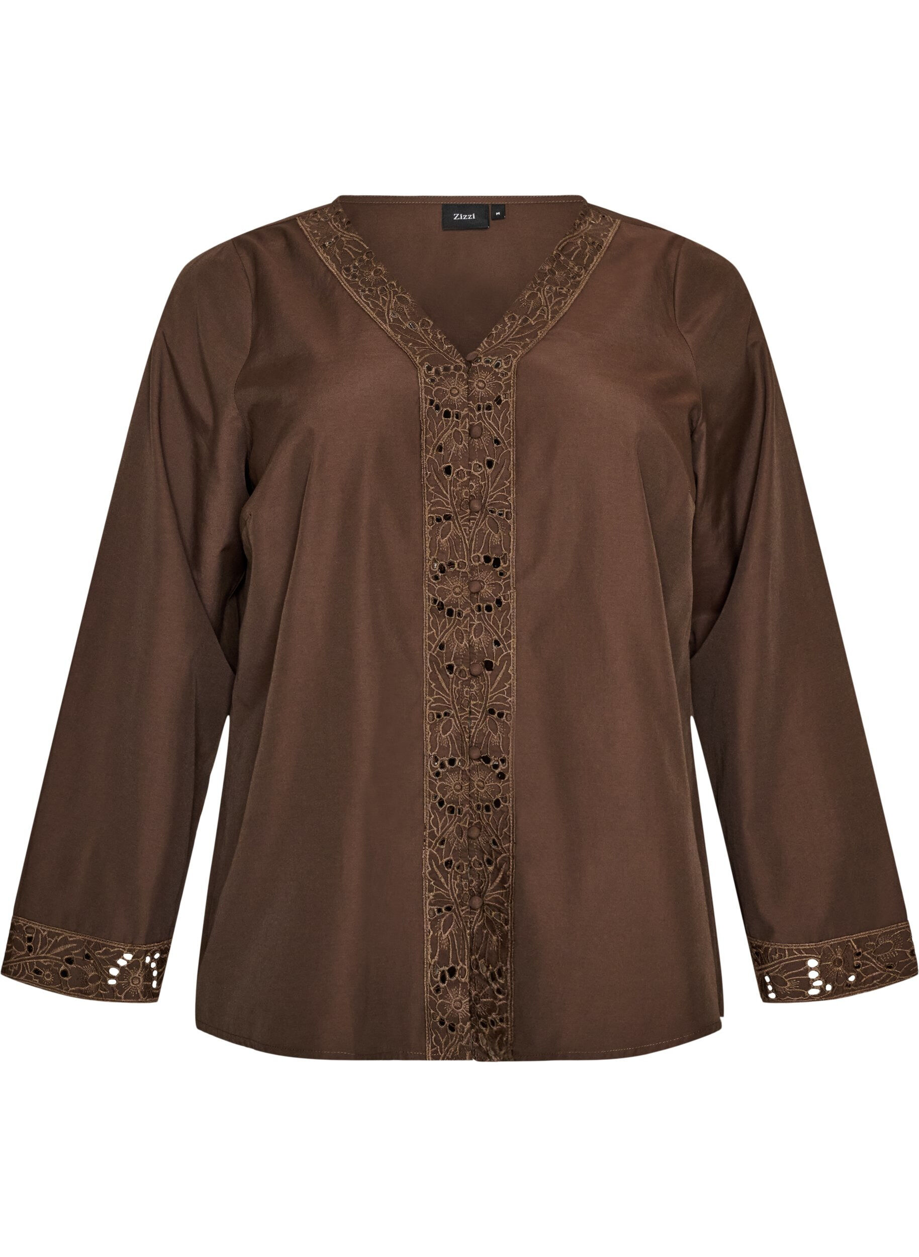 ZizziBlouse met broderie anglaise, Bruin, Packshot image number 0