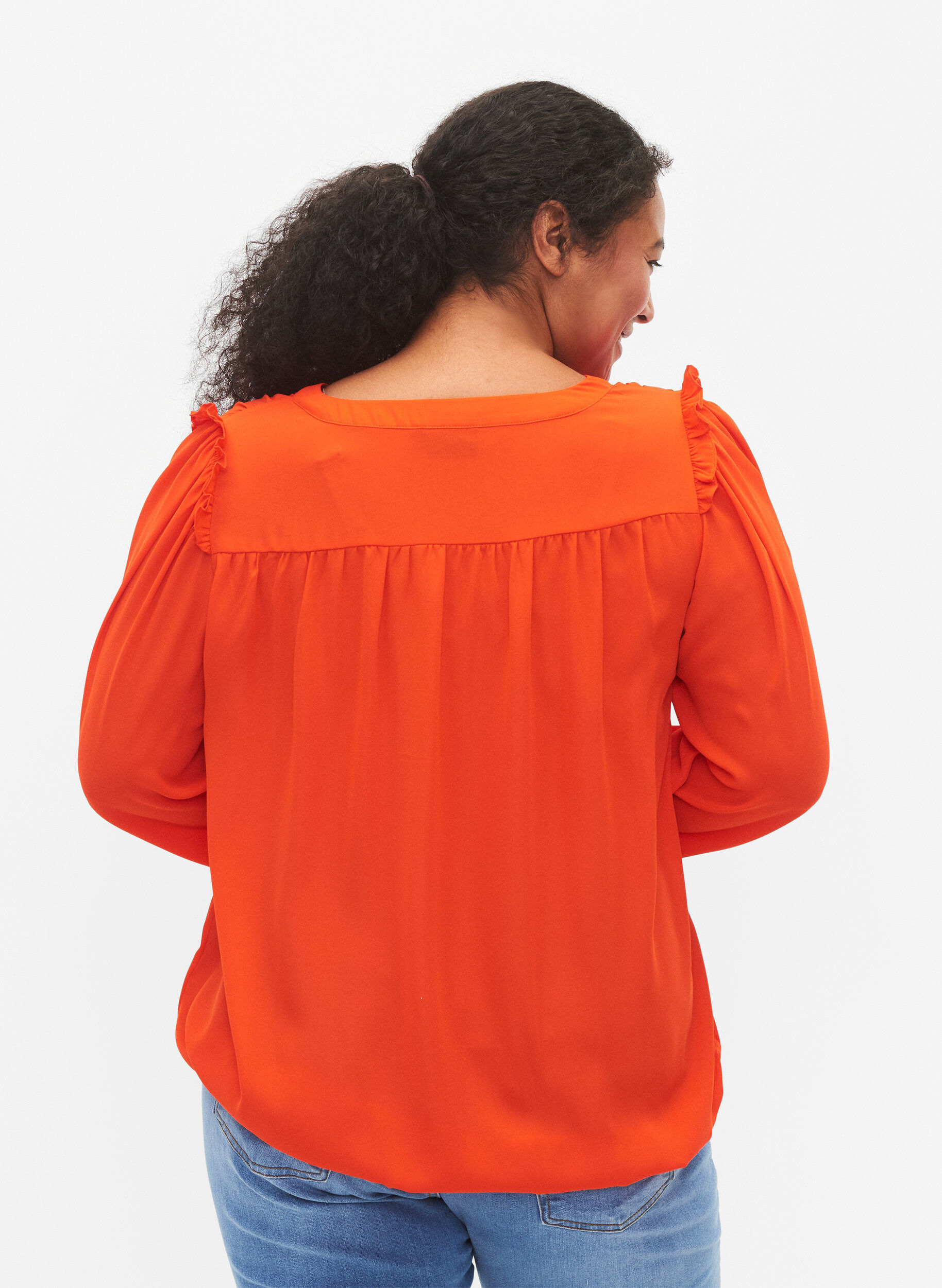 ZizziBlouse met franjes en lange mouw, Orange.com, Model image number 1