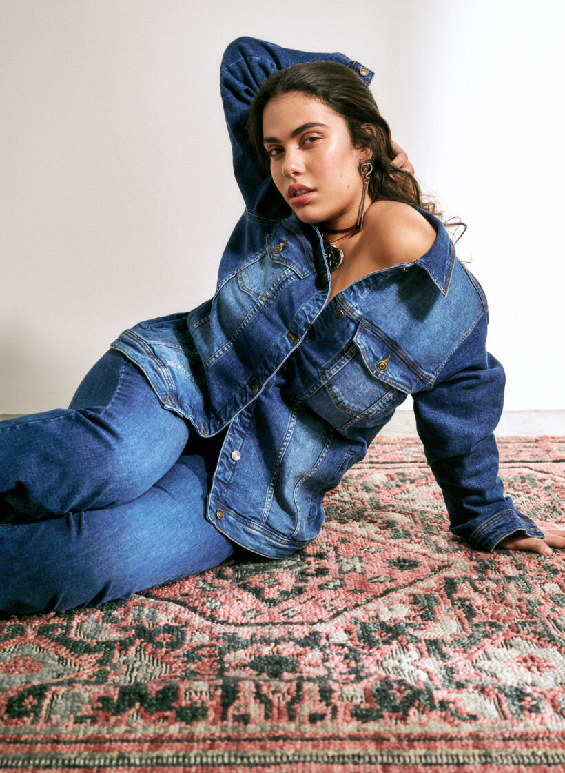 Korte denim jas in katoen, Blue denim, Image image number 0