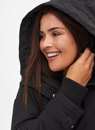 Veste d'hiver imperméable avec capuche et poches, Black, Model image number 2