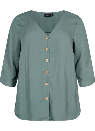 Viscose blouse met knopen en v-hals, Balsam Green, Packshot image number 0