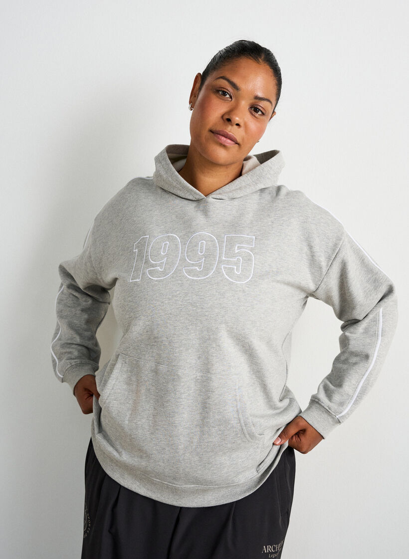 Sweat &agrave; capuche avec motif brod&eacute;, Gris, Model image number 3