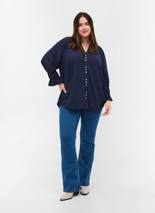 Viscose blouse met knoopsluiting en 3/4-mouwen, Navy Blazer, Model image number 2