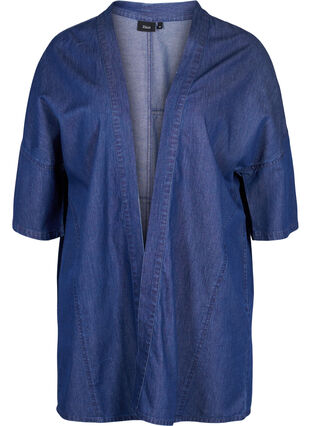 Kimono en denim à manches 3/4, Medium Blue Denim, Packshot image number 0