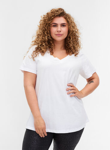 T-shirt basique en coton, lot de 2, Bright White, Model image number 0