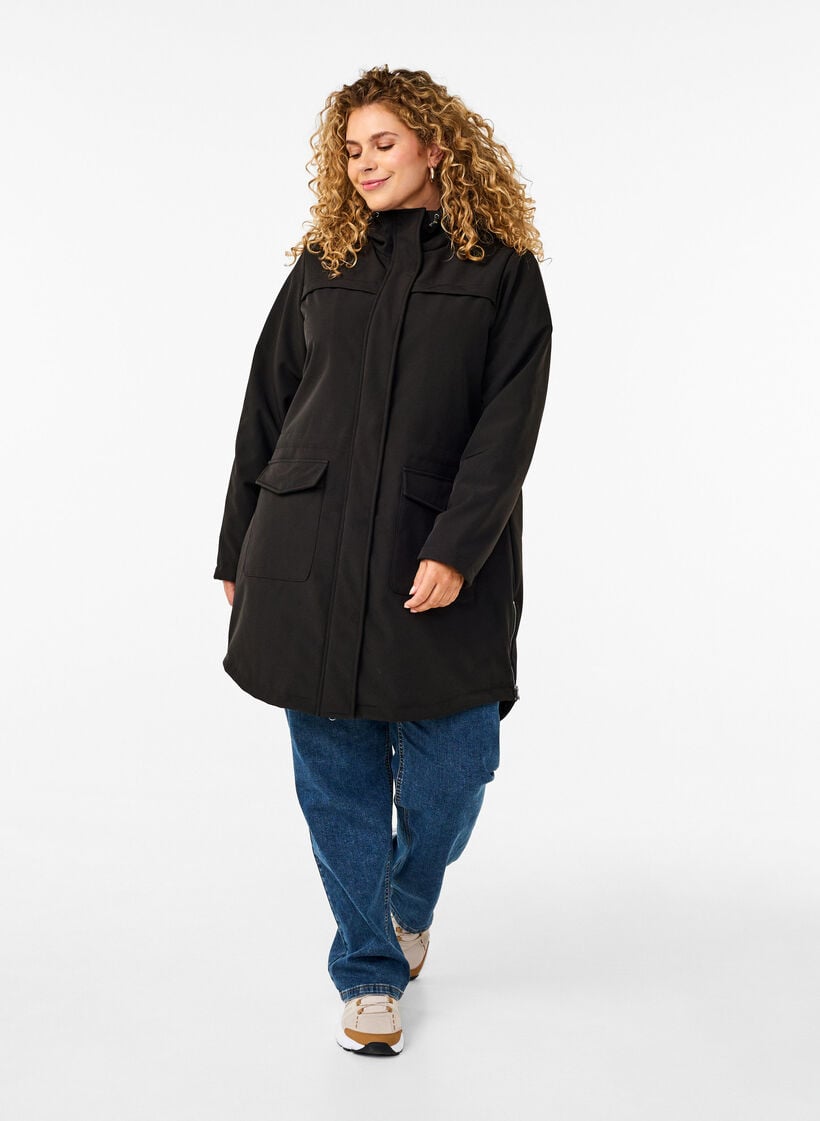 Waterafstotende softshell-jas met gewatteerde voering, Zwart, Model image number 1