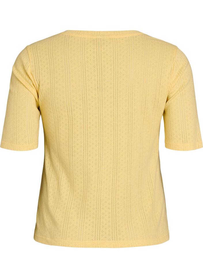 T-shirt en coton avec broderie ajour&eacute;e, Jaune clair, Packshot image number 1