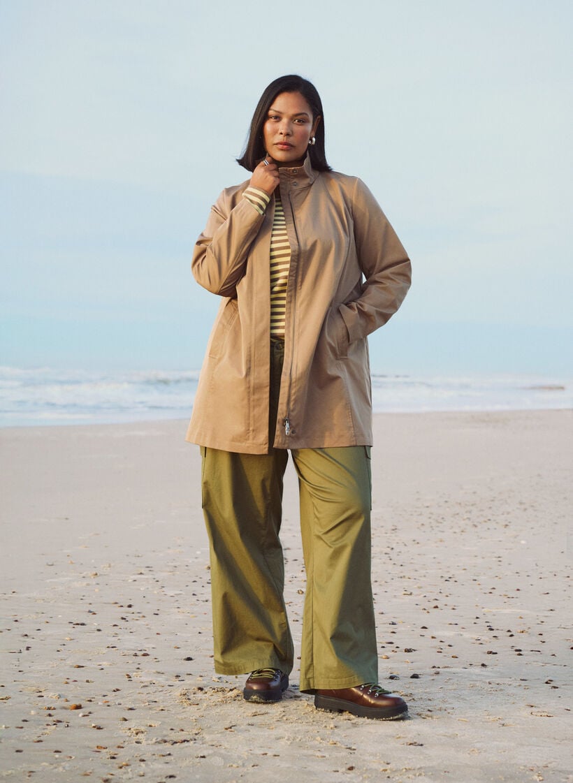 Overgangsjas met zakken en een hoge kraag, Bruin, Image image number 0