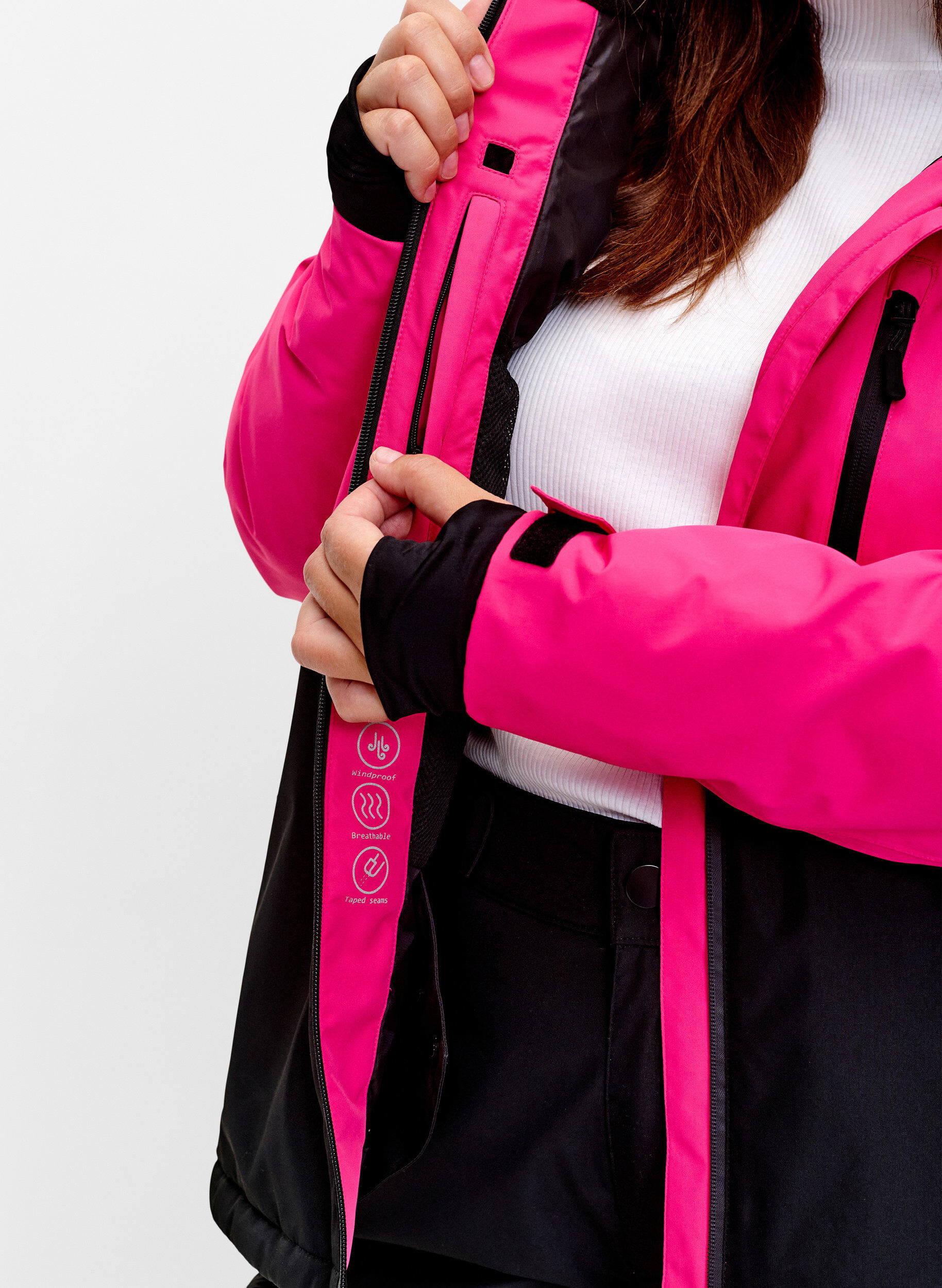 Zizzi Veste de ski bicolore avec capuche, Fuchsia Purple Comb, Model image number 2