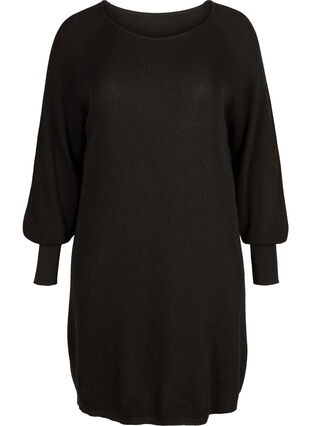 Gebreide jurk met ballonmouwen en lurex, Black w/ Lurex, Packshot image number 0