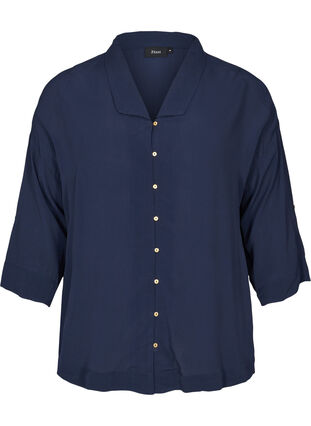 Viscose blouse met 3/4 mouwen, Navy Blazer, Packshot image number 0