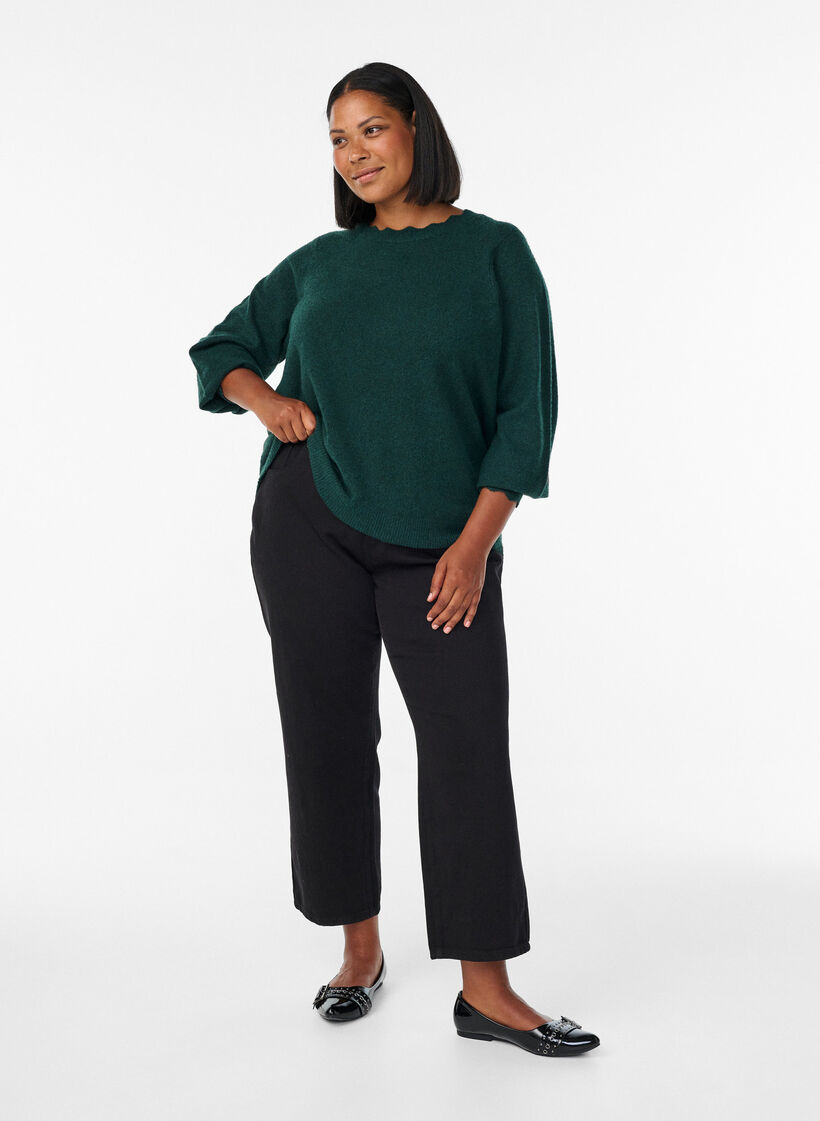 Blouse en maille &agrave; bords ondul&eacute;s, Vert fonc&eacute;, Model image number 1