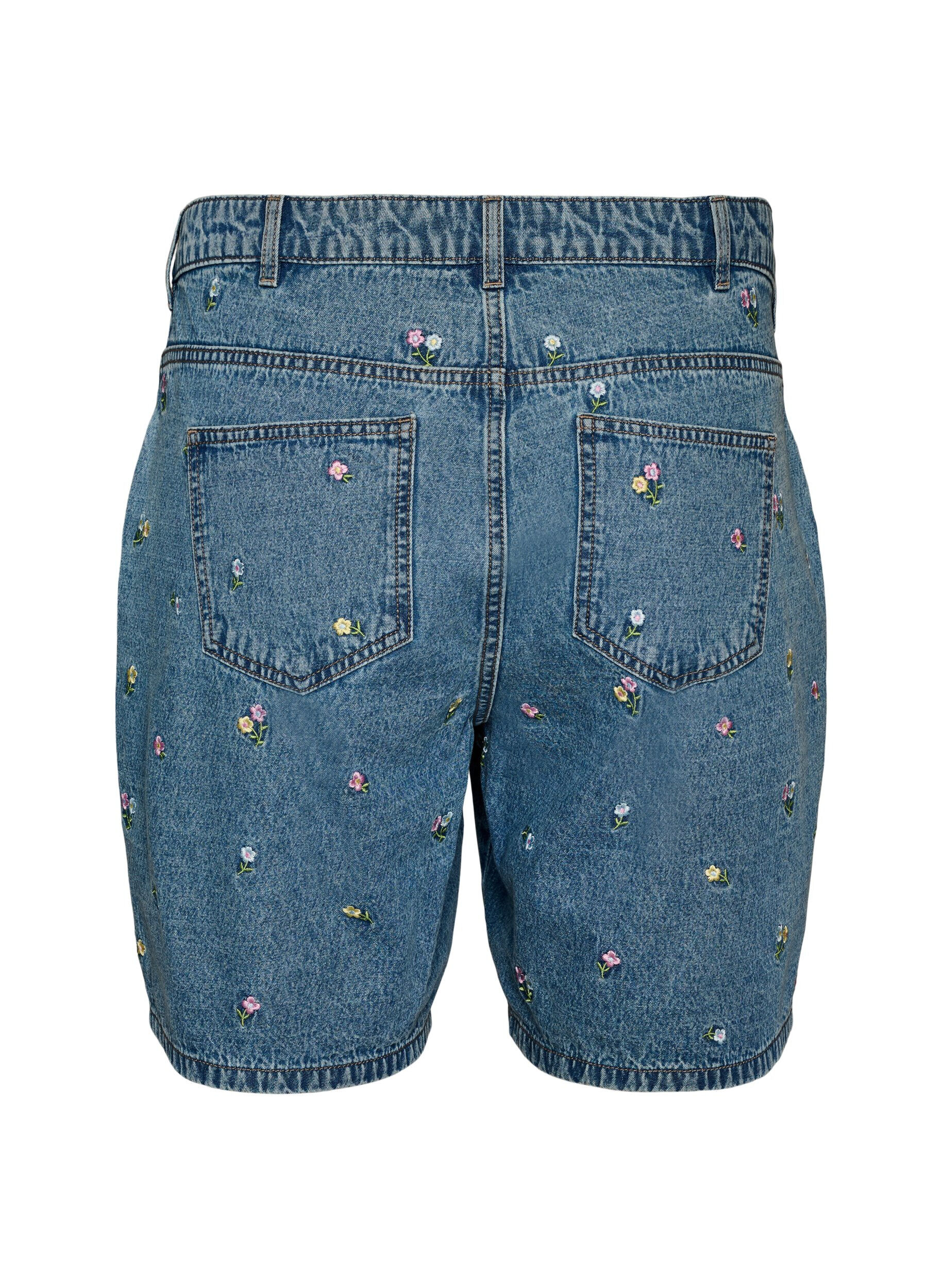 ZizziShort en jean avec fleurs brod&eacute;es, Bleu Clair, Packshot image number 1