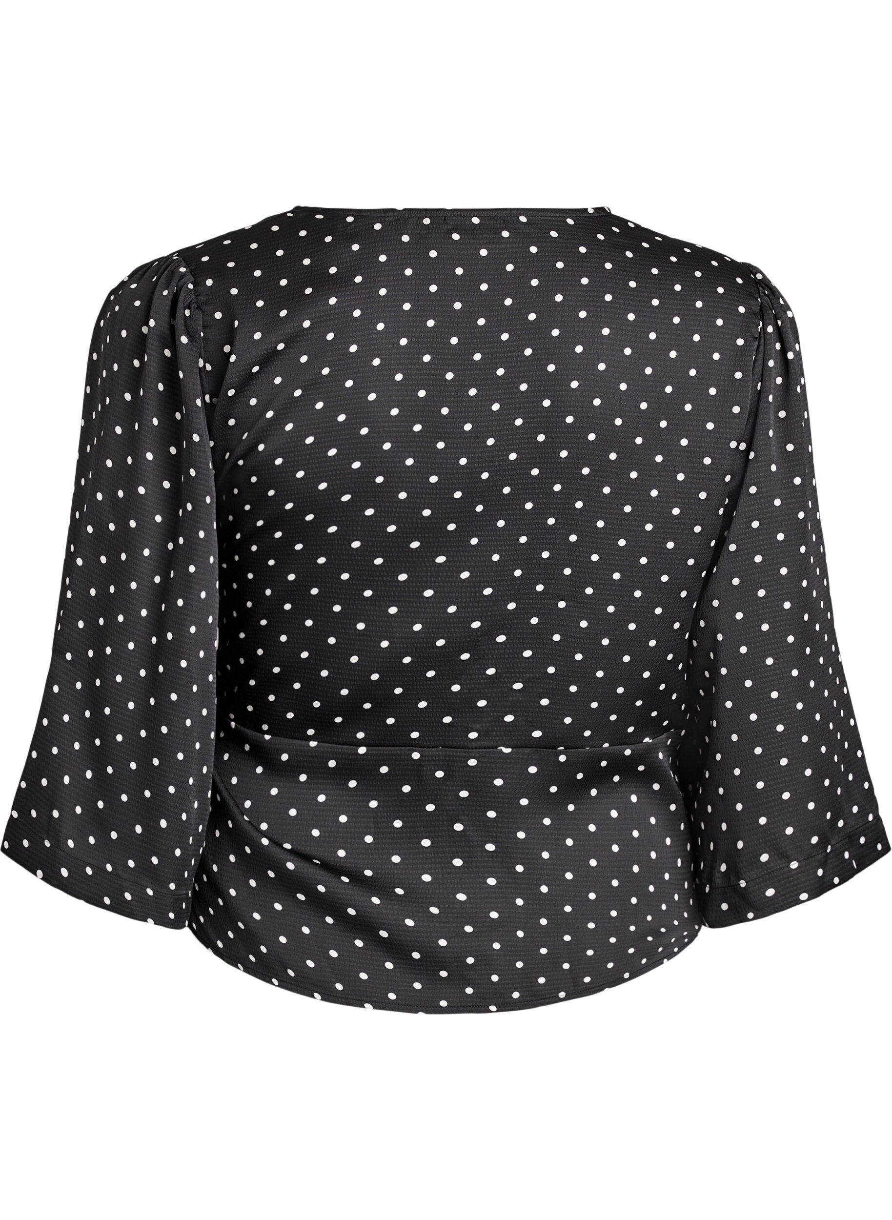 ZizziBlouse met stippen, striksluiting en 3/4-mouwen, Zwart, Packshot image number 1